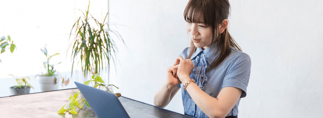 Furloughed CV Gaps Blog header image woman explaining on laptop in businesswear interview